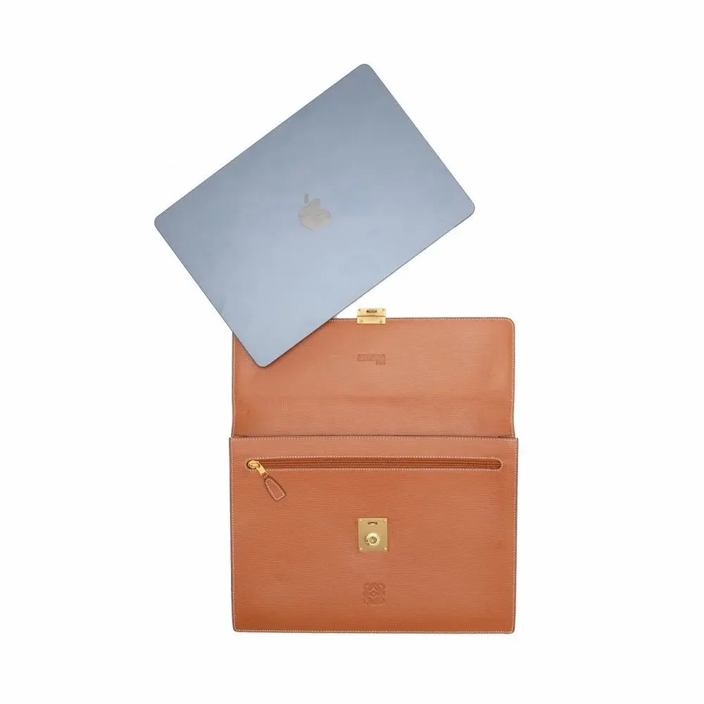 LOEWE Anagram Embossing Leather Clutch Bag Brown 13-15” Laptop Case Sleeve
